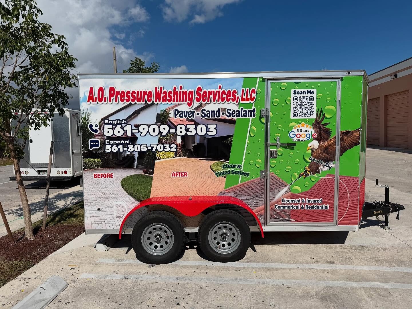 A.O. Pressure Washing Services LLC — Our fully-equipped trailer serving Palm Beach County